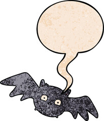 cartoon vampire halloween bat and speech bubble in retro texture style