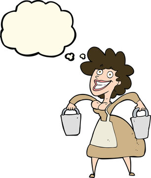 recommend clip art: cartoon milkmaid carrying buckets with thought bubble