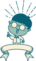 banner with tattoo style man with genius idea