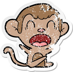 distressed sticker of a shouting cartoon monkey