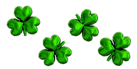 Four shine helium balloon with a clover shape using as design element, 3d rendering