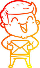 warm gradient line drawing cartoon man laughing