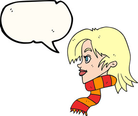 speech bubble cartoon woman wearing scarf