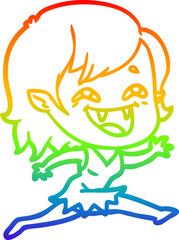 rainbow gradient line drawing cartoon laughing vampire girl