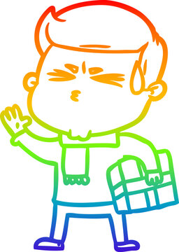 recommend clip art: rainbow gradient line drawing cartoon man sweating