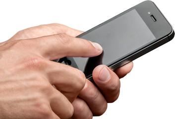 Hand Using iPhone with Black Screen