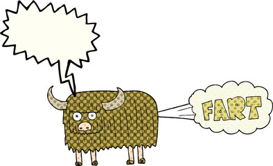 comic book speech bubble cartoon hairy cow farting