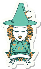 human witch with natural twenty dice roll sticker