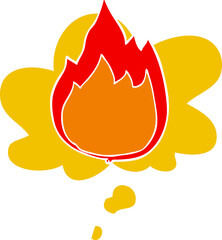 cartoon fire and thought bubble in retro style