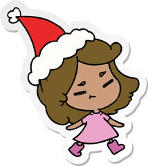 christmas sticker cartoon of kawaii girl