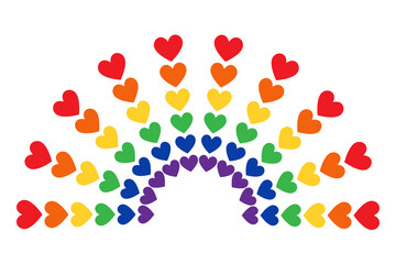 Coloured hearts rainbow. Bright poster, banner, print. Vector illustration.