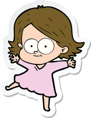 sticker of a happy cartoon girl