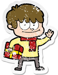 distressed sticker of a happy cartoon man