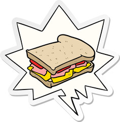 cartoon ham cheese tomato sandwich and speech bubble sticker