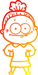 warm gradient line drawing cartoon happy old woman