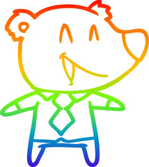 rainbow gradient line drawing cartoon bear in shirt and tie