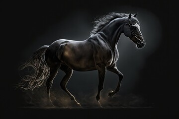 silhouette of an Arab horse on a dark background. Generative AI