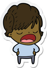 Obraz premium sticker of a cartoon woman talking