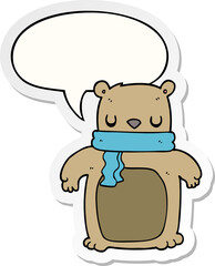 cartoon bear and scarf and speech bubble sticker