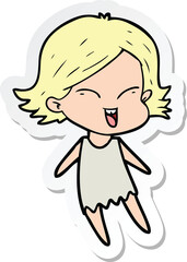 sticker of a happy cartoon girl