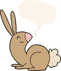 cute cartoon rabbit and speech bubble in retro style
