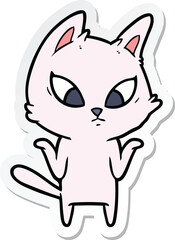 sticker of a confused cartoon cat shrugging shoulders