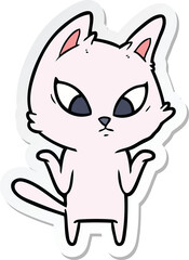 Fototapeta premium sticker of a confused cartoon cat shrugging shoulders