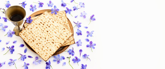 Pesah celebration concept (jewish Passover holiday) over isolated white background