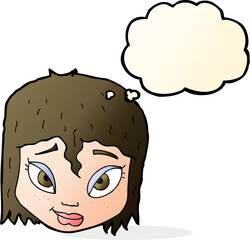 cartoon female face with thought bubble