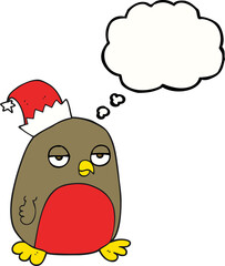 thought bubble cartoon christmas robin wearing santa hat