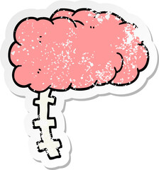 distressed sticker of a cartoon brain