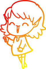 warm gradient line drawing cartoon elf girl