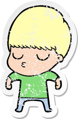 distressed sticker of a cartoon calm boy