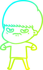 cold gradient line drawing cartoon angry boy
