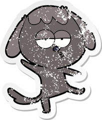distressed sticker of a cartoon bored dog