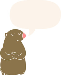 cute cartoon bear and speech bubble in retro style