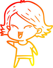 warm gradient line drawing happy cartoon girl