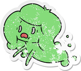distressed sticker cartoon of kawaii scary ghost