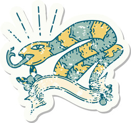 grunge sticker of tattoo style hissing snake