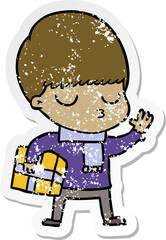 distressed sticker of a cartoon calm boy