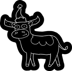 cartoon icon of a bull wearing santa hat
