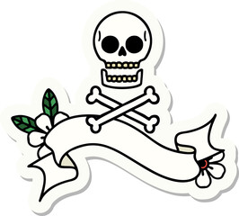 tattoo sticker with banner of cross bones