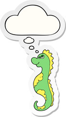 cartoon sea horse and thought bubble as a printed sticker