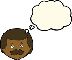 cartoon man with mustache with thought bubble