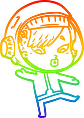 rainbow gradient line drawing cartoon astronaut woman