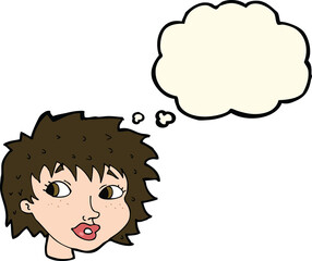 cartoon surprised woman with thought bubble