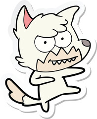 sticker of a cartoon grinning fox