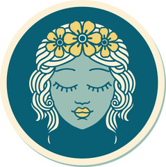 tattoo style sticker of a maidens face