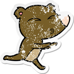 distressed sticker of a cartoon running bear