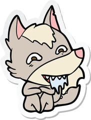 sticker of a cartoon hungry wolf